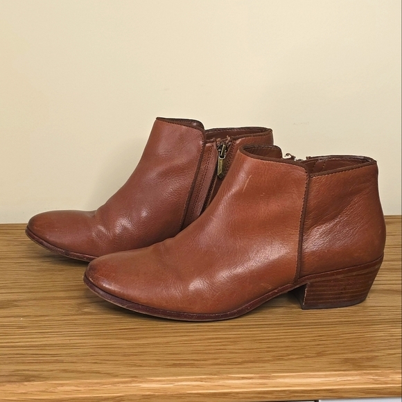 Sam Edelman Women’s Petty Leather Camel Cognac Brown Ankle Boot Size 8 - Picture 1 of 11
